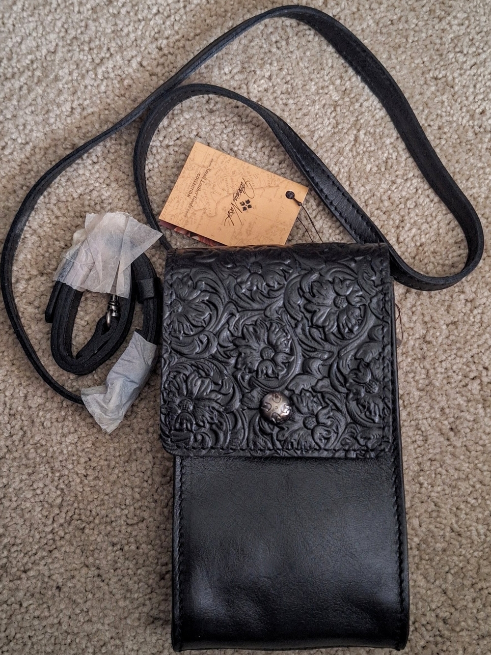 Patricia Nash Tooled Leather Crossbody Phone Bag - Black